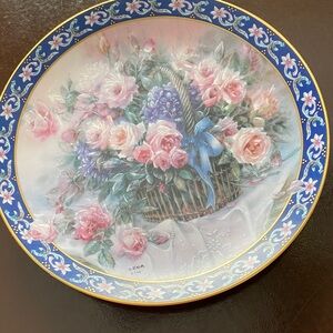 Floral Decorative Plate with Blue and Pink Accents